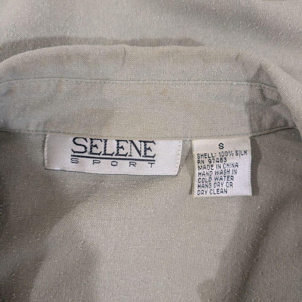 Selene Sport 100% silk short‑sleeve button‑up shirt in light sage, size S - Picture 3 of 7
